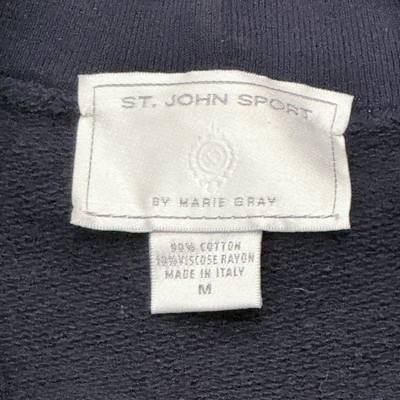 VTG 90s St. John Sport Cardigan Navy Blue White Lining Gold Button Up Sweater M - Picture 5 of 8